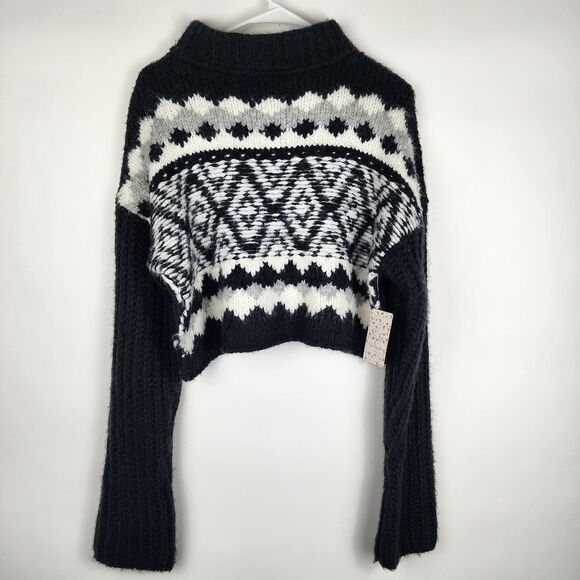 FREE PEOPLE ONYX COMBO SWEATER ALPINE PULLOVER WOOL MOCK NECK FLARE SLEEVE NWT - Picture 3 of 9